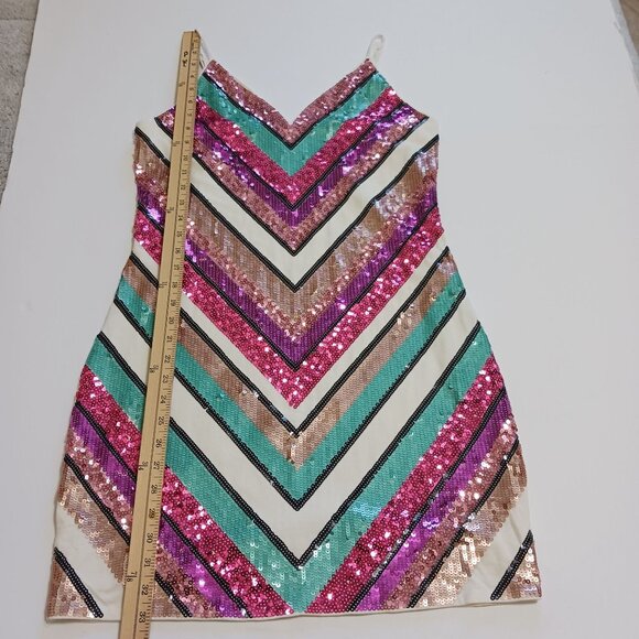 Express Chevron Sequin Mini Dress Multicolor Size Large - Picture 12 of 14